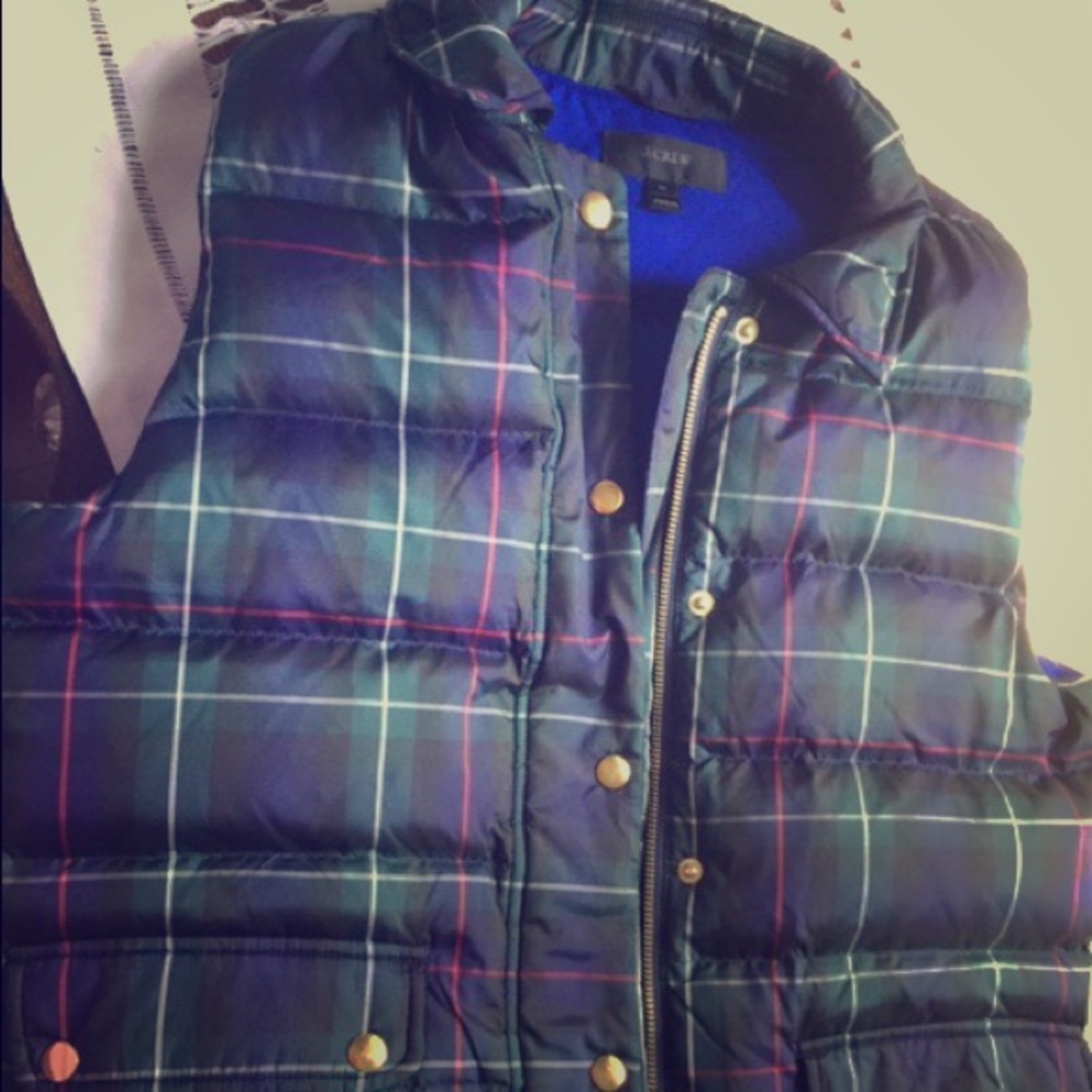 NWOT J Crew Down Tartan Vest Sz M
